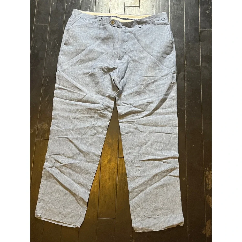 Joseph Abboud Mens Light Blue Linen Blend Flat Front Straight Leg Pants